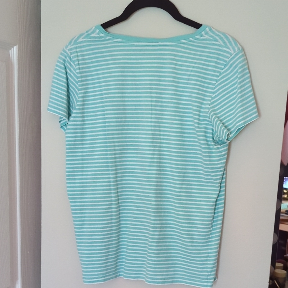 Polo by Ralph Lauren Women's Aqua Striped V-Neck Tee - Picture 4 of 4